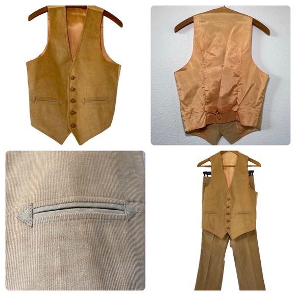 Vintage 1970s Corduroy Vest Pants Bell Bottom Flared Wide Leg Suit H.I.S 29X30. - Picture 5 of 5